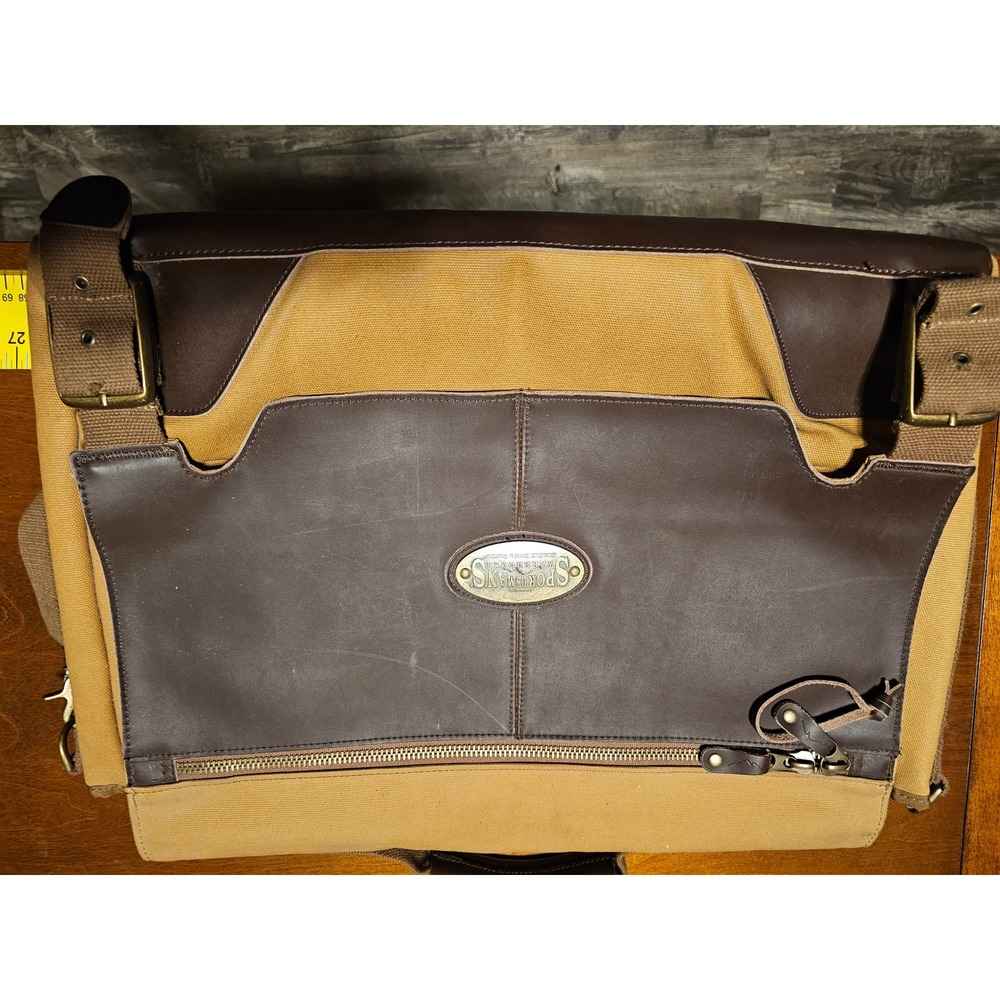 Sportsmans Warehouse Canvas Leather Messenger Bag Tan Brown Field Briefcase